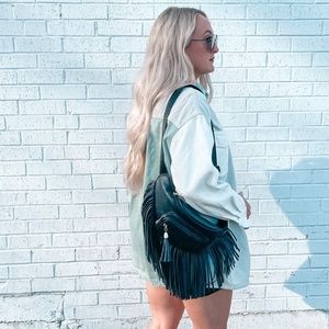 Vegan Leather Fringe Crossbody Bag